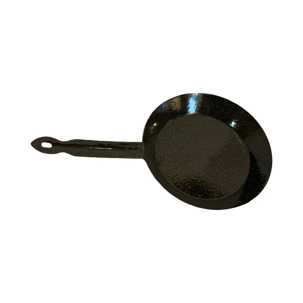 Vintage Style Black Speckled Enamelware Frying Pan 9.5 Inch Skillet Camping‎